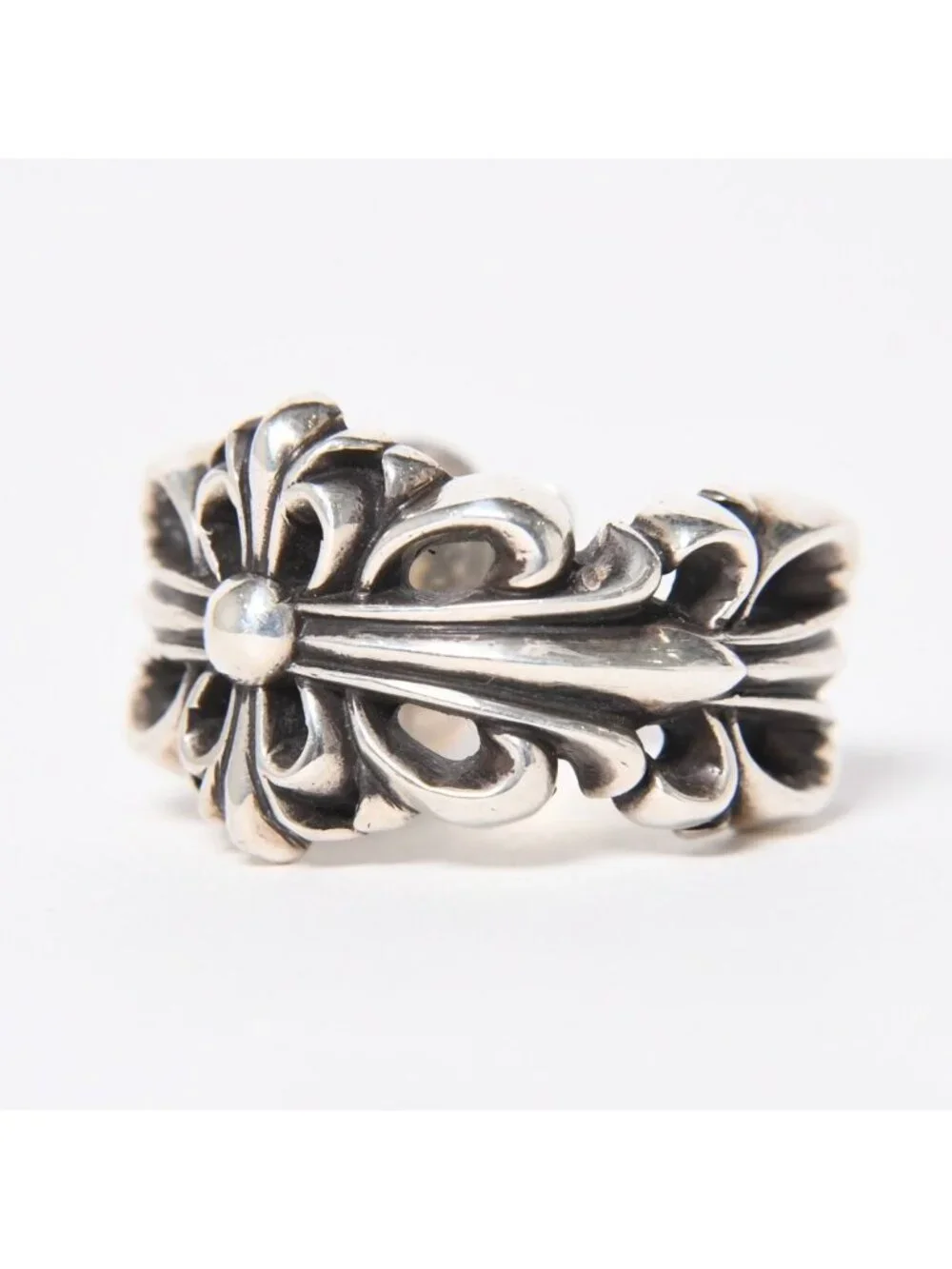Chrome Hearts Double Floral Cloth Sling Ring Cross 925 Sterling Silver